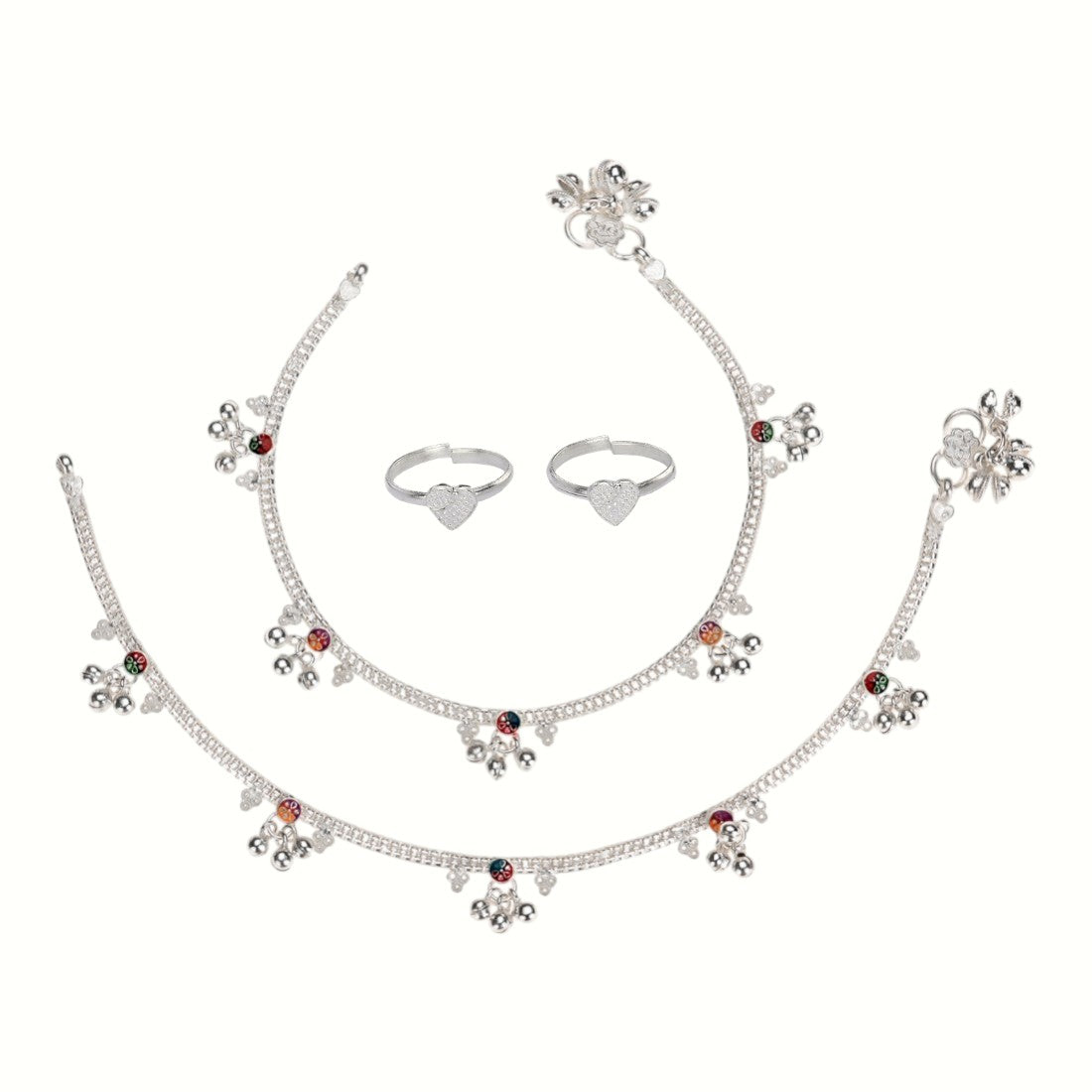 Silver and Gold Plated Ghungroo Payal Anklet with Adjustable Bichhiya Toe Ring Combo Set for Women