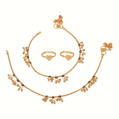 Silver and Gold Plated Ghungroo Payal Anklet with Adjustable Bichhiya Toe Ring Combo Set for Women