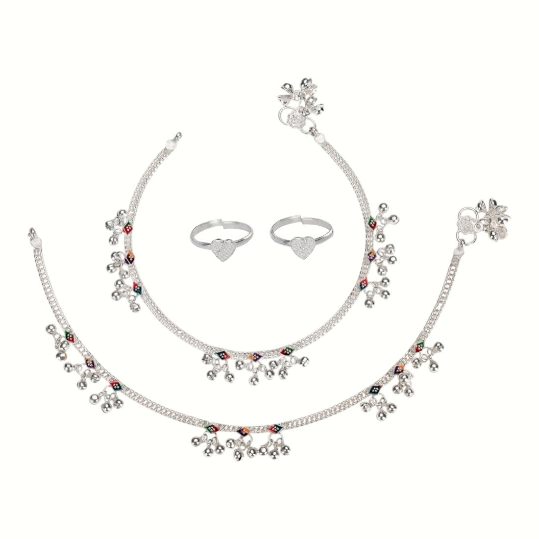 Silver and Gold Plated Ghungroo Payal Anklet with Adjustable Bichhiya Toe Ring Combo Set for Women