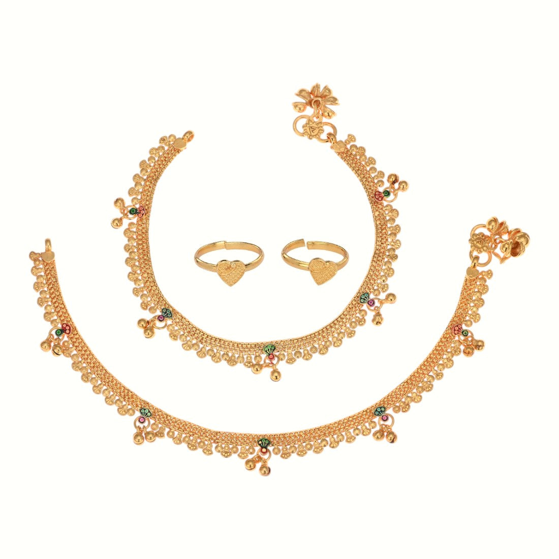 Silver and Gold Plated Ghungroo Payal Anklet with Adjustable Bichhiya Toe Ring Combo Set for Women