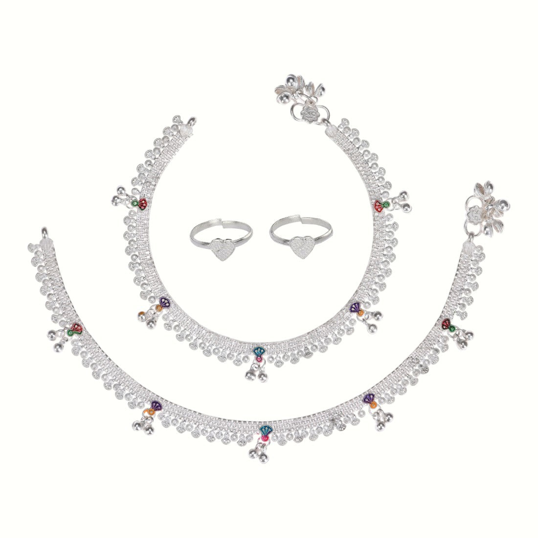 Silver and Gold Plated Ghungroo Payal Anklet with Adjustable Bichhiya Toe Ring Combo Set for Women