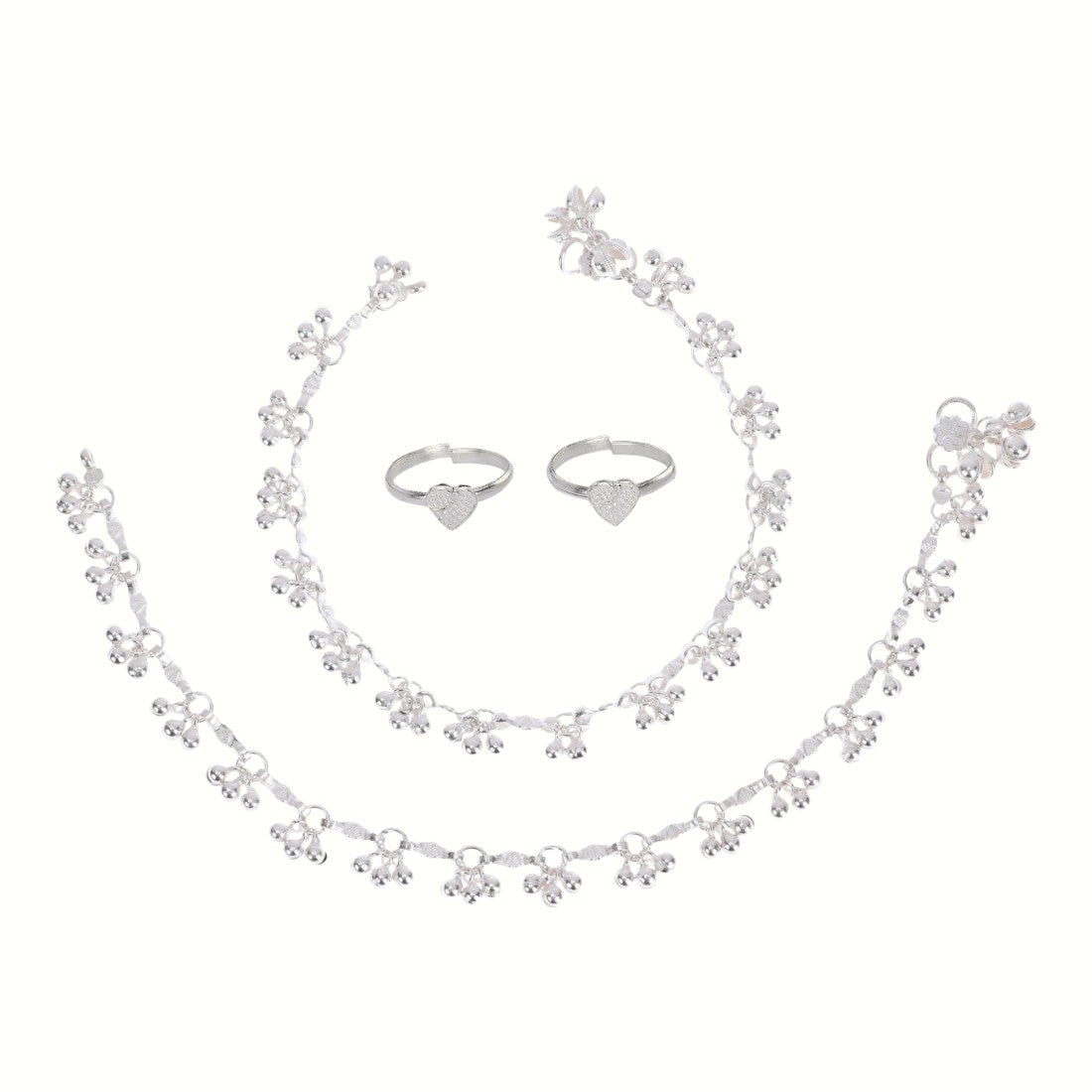 Silver and Gold Plated Ghungroo Payal Anklet with Adjustable Bichhiya Toe Ring Combo Set for Women