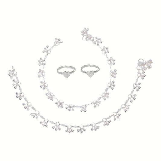 Silver and Gold Plated Ghungroo Payal Anklet with Adjustable Bichhiya Toe Ring Combo Set for Women
