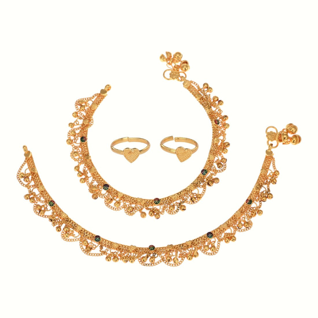 Silver and Gold Plated Ghungroo Payal Anklet with Adjustable Bichhiya Toe Ring Combo Set for Women