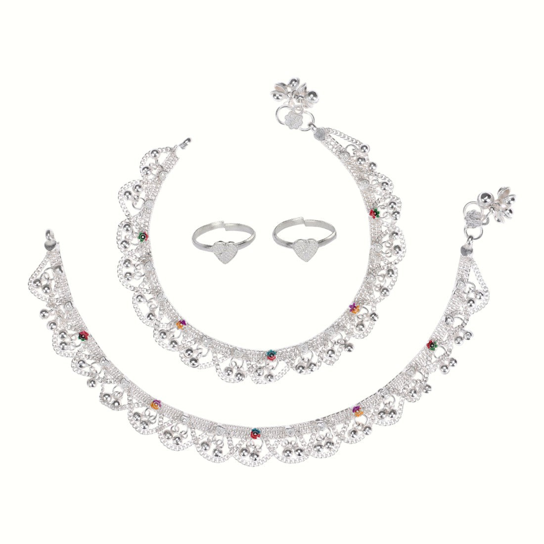 Silver and Gold Plated Ghungroo Payal Anklet with Adjustable Bichhiya Toe Ring Combo Set for Women