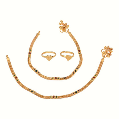 Silver and Gold Plated Ghungroo Payal Anklet with Adjustable Bichhiya Toe Ring Combo Set for Women