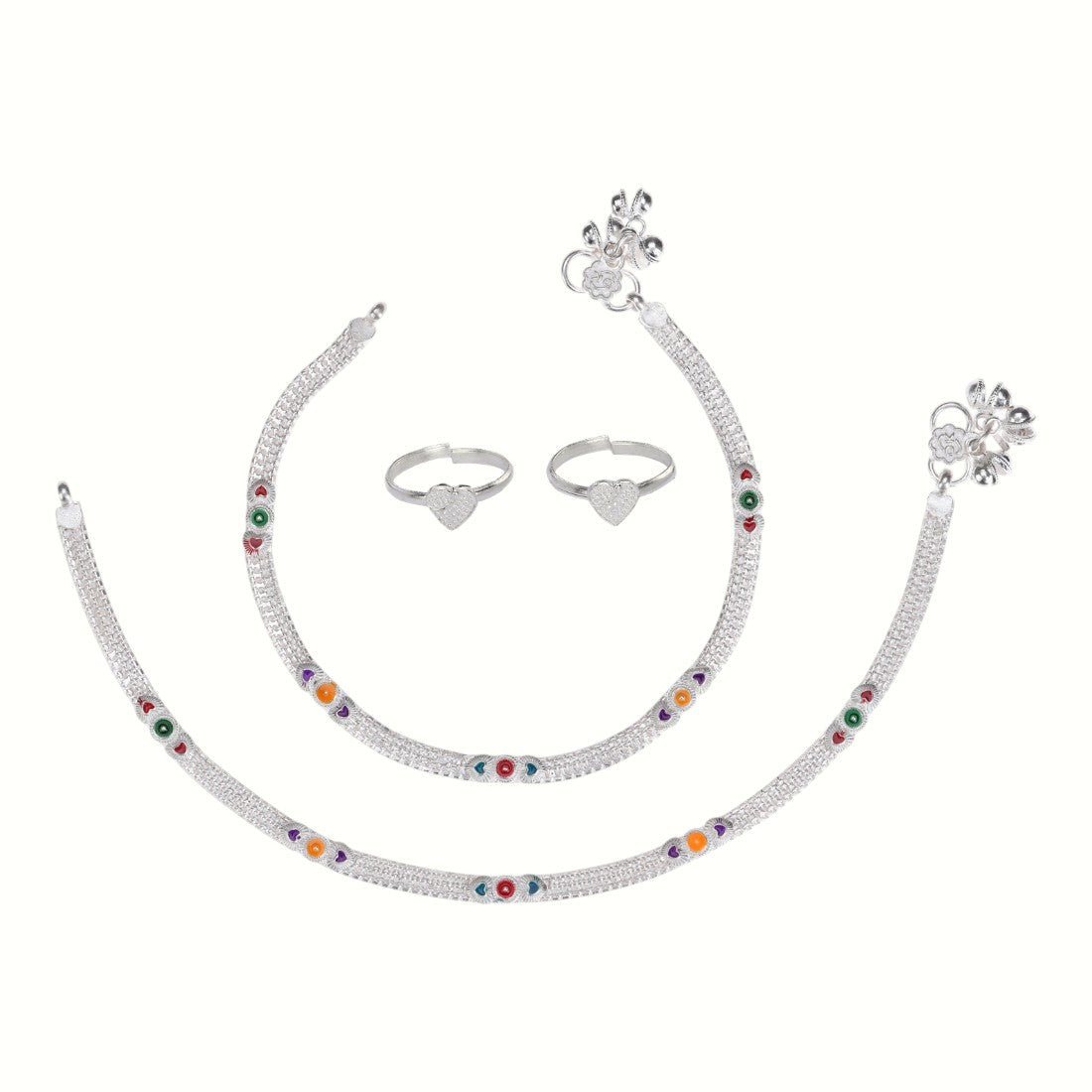 Silver and Gold Plated Ghungroo Payal Anklet with Adjustable Bichhiya Toe Ring Combo Set for Women