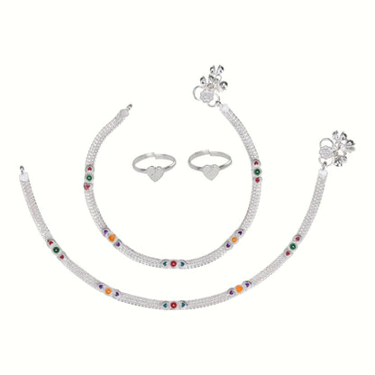 Silver and Gold Plated Ghungroo Payal Anklet with Adjustable Bichhiya Toe Ring Combo Set for Women