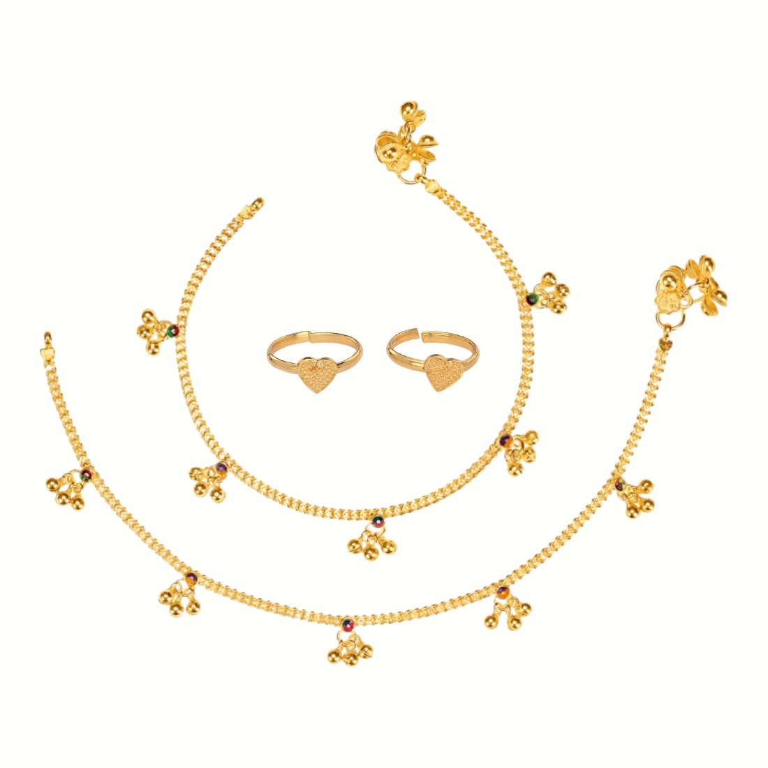 Silver and Gold Plated Ghungroo Payal Anklet with Adjustable Bichhiya Toe Ring Combo Set for Women