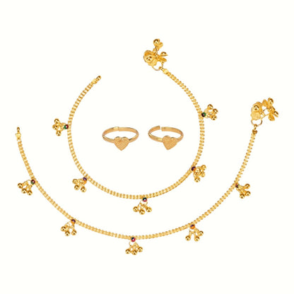 Silver and Gold Plated Ghungroo Payal Anklet with Adjustable Bichhiya Toe Ring Combo Set for Women