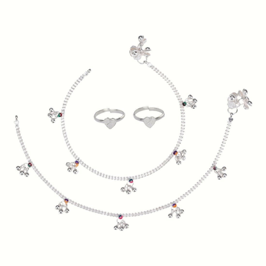 Silver and Gold Plated Ghungroo Payal Anklet with Adjustable Bichhiya Toe Ring Combo Set for Women