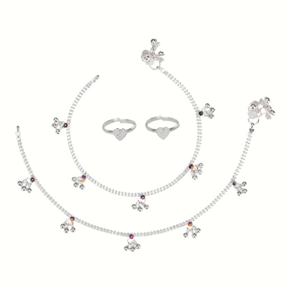 Silver and Gold Plated Ghungroo Payal Anklet with Adjustable Bichhiya Toe Ring Combo Set for Women