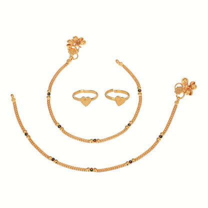 Silver and Gold Plated Ghungroo Payal Anklet with Adjustable Bichhiya Toe Ring Combo Set for Women