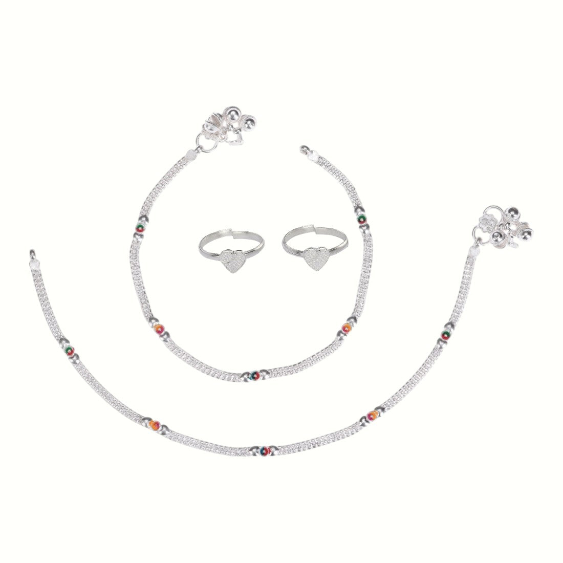 Silver and Gold Plated Ghungroo Payal Anklet with Adjustable Bichhiya Toe Ring Combo Set for Women