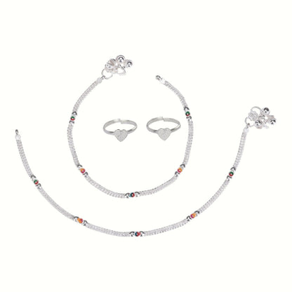Silver and Gold Plated Ghungroo Payal Anklet with Adjustable Bichhiya Toe Ring Combo Set for Women