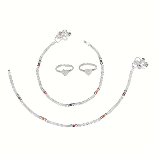Silver and Gold Plated Ghungroo Payal Anklet with Adjustable Bichhiya Toe Ring Combo Set for Women