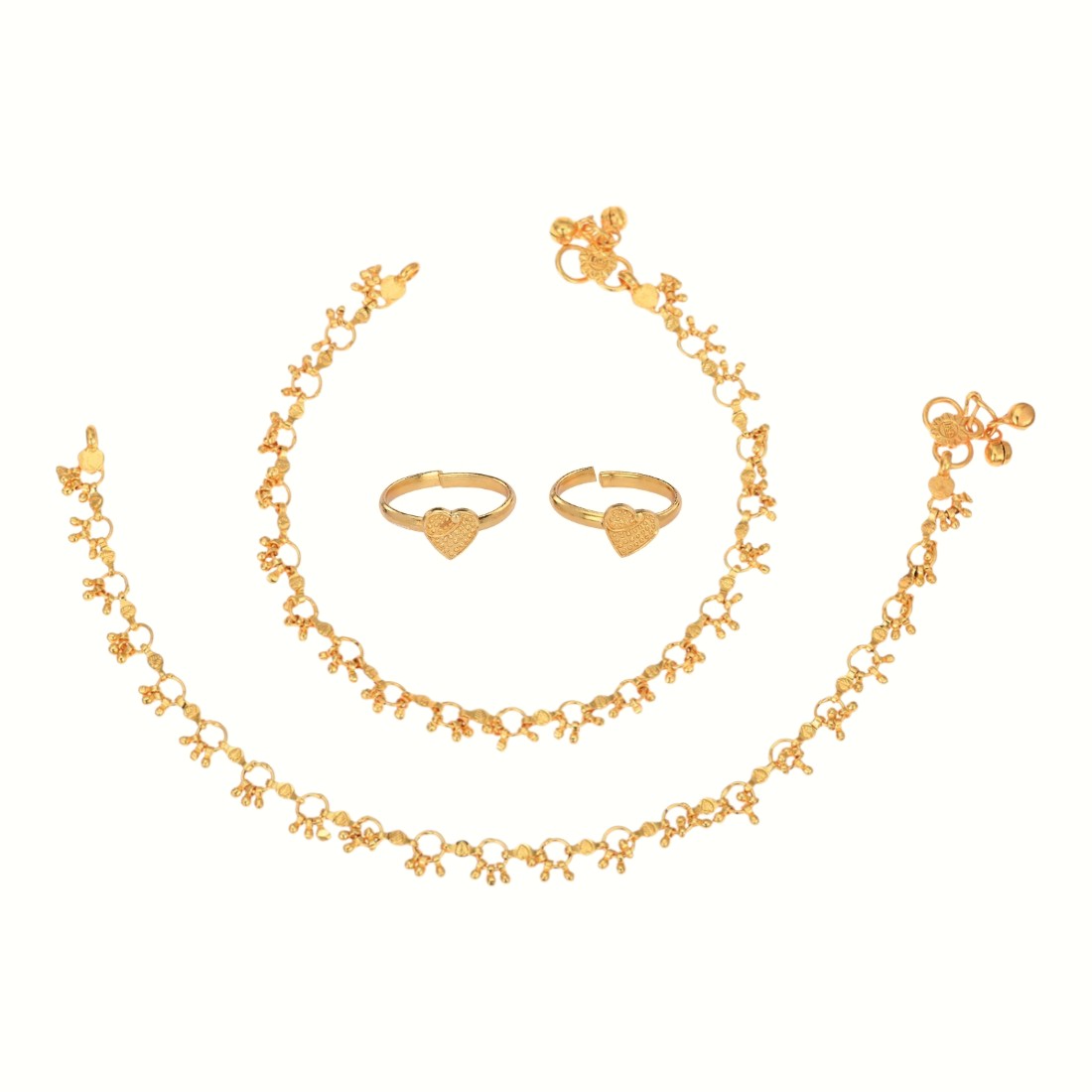Silver and Gold Plated Ghungroo Payal Anklet with Adjustable Bichhiya Toe Ring Combo Set for Women