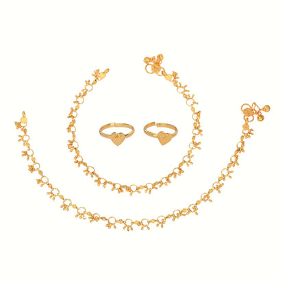 Silver and Gold Plated Ghungroo Payal Anklet with Adjustable Bichhiya Toe Ring Combo Set for Women
