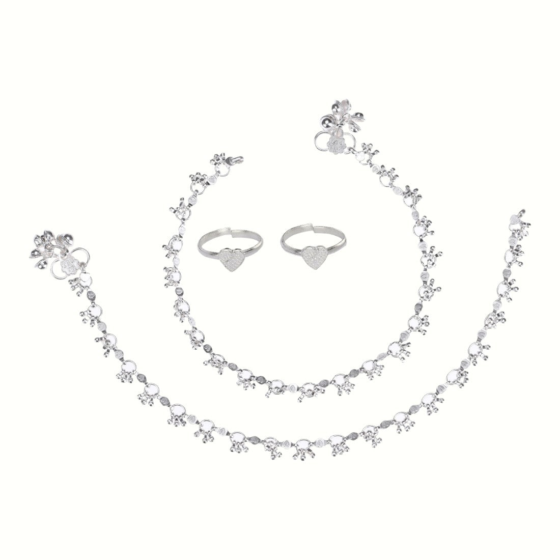 Silver and Gold Plated Ghungroo Payal Anklet with Adjustable Bichhiya Toe Ring Combo Set for Women