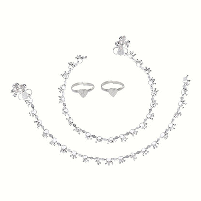 Silver and Gold Plated Ghungroo Payal Anklet with Adjustable Bichhiya Toe Ring Combo Set for Women