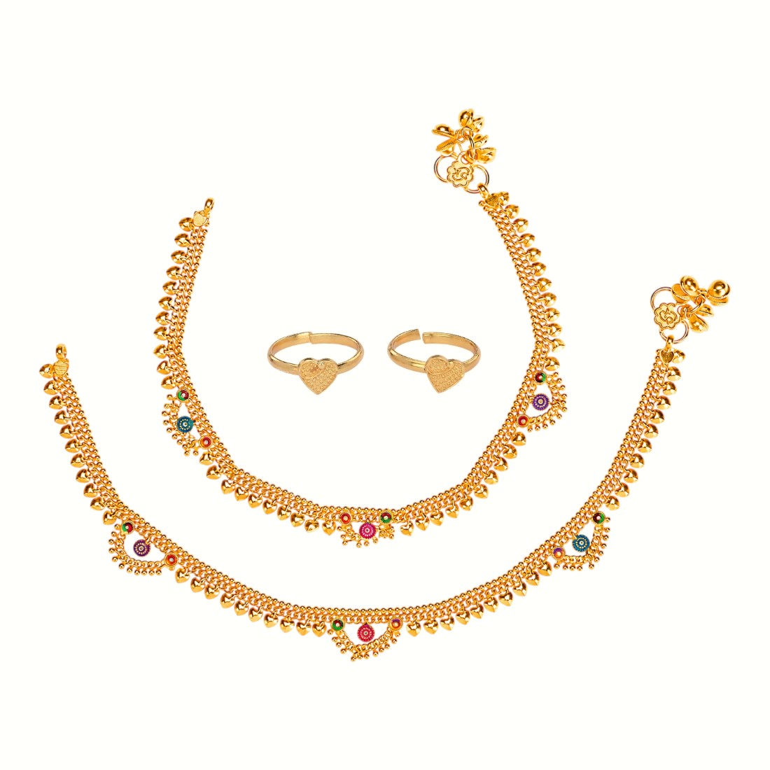 Silver and Gold Plated Ghungroo Payal Anklet with Adjustable Bichhiya Toe Ring Combo Set for Women