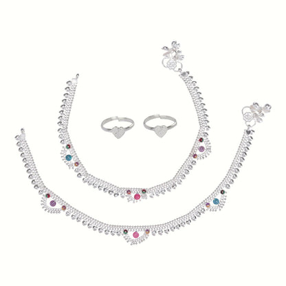 Silver and Gold Plated Ghungroo Payal Anklet with Adjustable Bichhiya Toe Ring Combo Set for Women