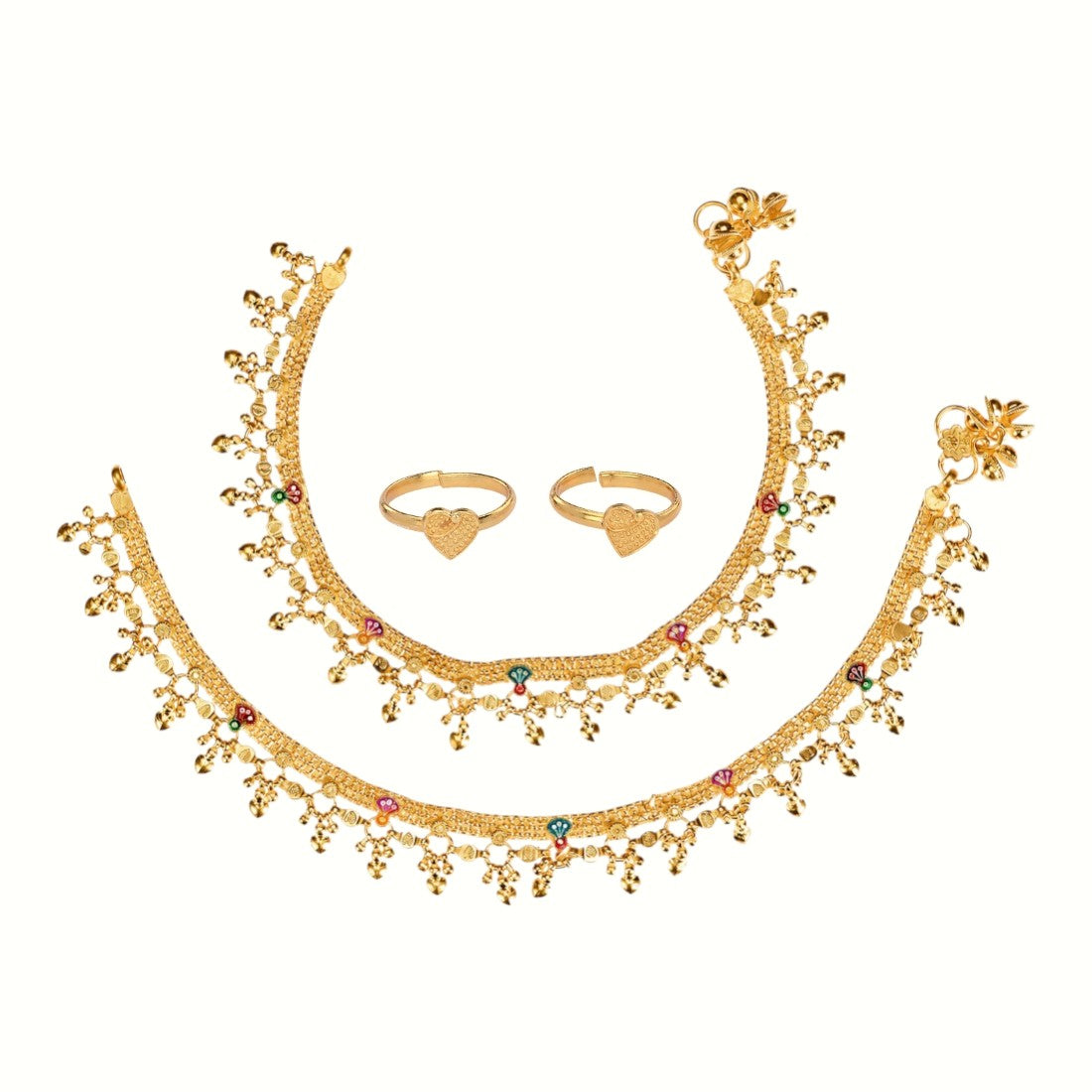 Silver and Gold Plated Ghungroo Payal Anklet with Adjustable Bichhiya Toe Ring Combo Set for Women