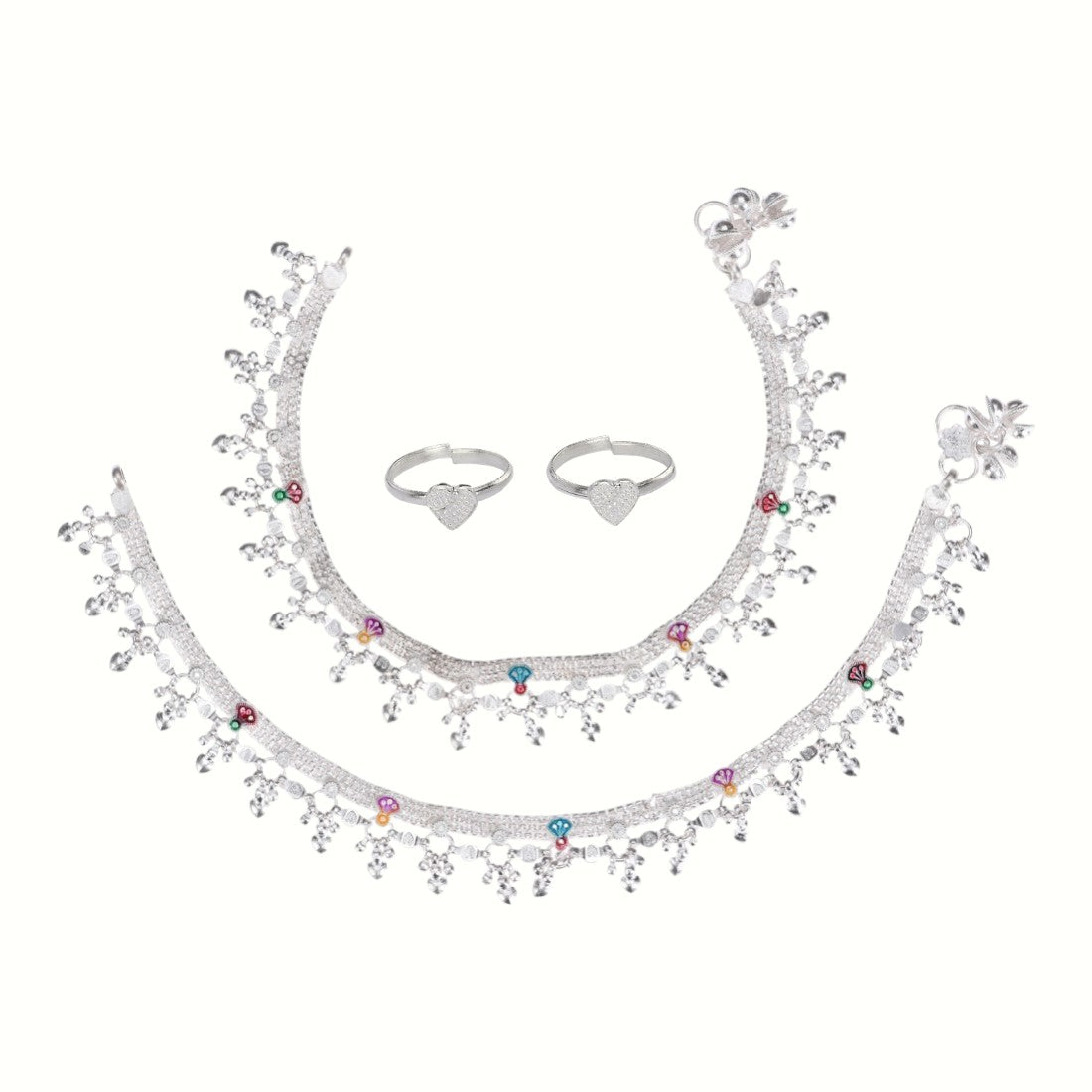 Silver and Gold Plated Ghungroo Payal Anklet with Adjustable Bichhiya Toe Ring Combo Set for Women