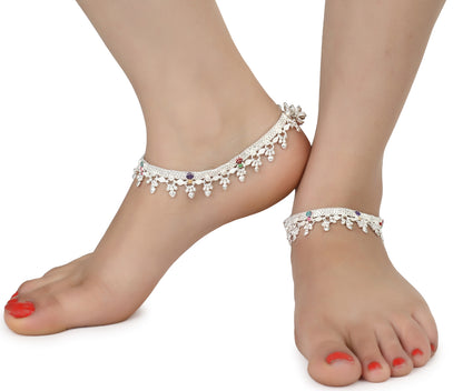Silver and Gold Plated Ghungroo Payal Anklet with Adjustable Bichhiya Toe Ring Combo Set for Women