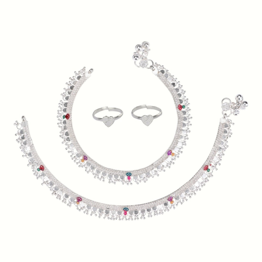 Silver and Gold Plated Ghungroo Payal Anklet with Adjustable Bichhiya Toe Ring Combo Set for Women