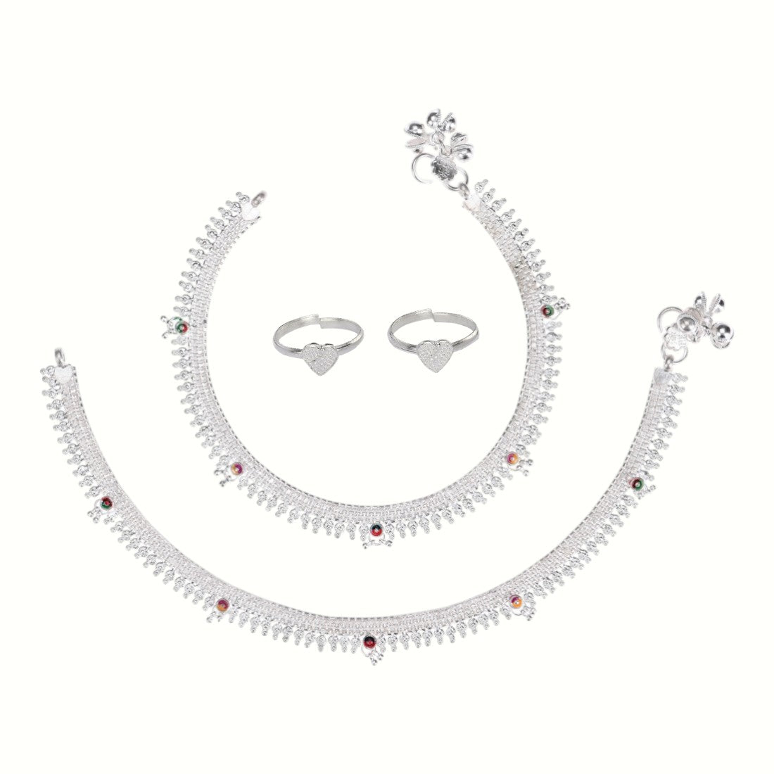 Silver and Gold Plated Ghungroo Payal Anklet with Adjustable Bichhiya Toe Ring Combo Set for Women