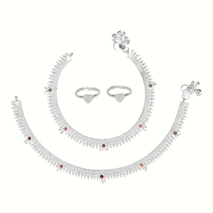 Silver and Gold Plated Ghungroo Payal Anklet with Adjustable Bichhiya Toe Ring Combo Set for Women