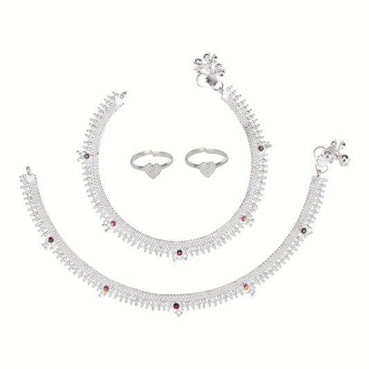 Silver and Gold Plated Ghungroo Payal Anklet with Adjustable Bichhiya Toe Ring Combo Set for Women