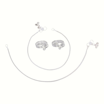 Silver and Gold Plated Ghungroo Payal Anklet with Adjustable Bichhiya Toe Ring Combo Set for Women