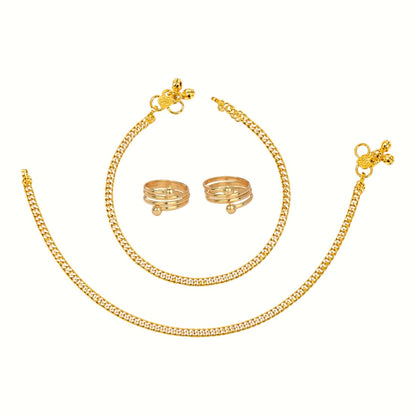 Silver and Gold Plated Ghungroo Payal Anklet with Adjustable Bichhiya Toe Ring Combo Set for Women