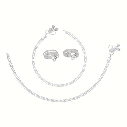 Silver and Gold Plated Ghungroo Payal Anklet with Adjustable Bichhiya Toe Ring Combo Set for Women