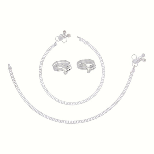 Silver and Gold Plated Ghungroo Payal Anklet with Adjustable Bichhiya Toe Ring Combo Set for Women