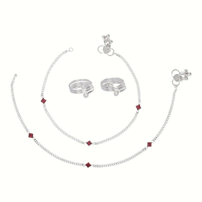 Silver and Gold Plated Ghungroo Payal Anklet with Adjustable Bichhiya Toe Ring Combo Set for Women