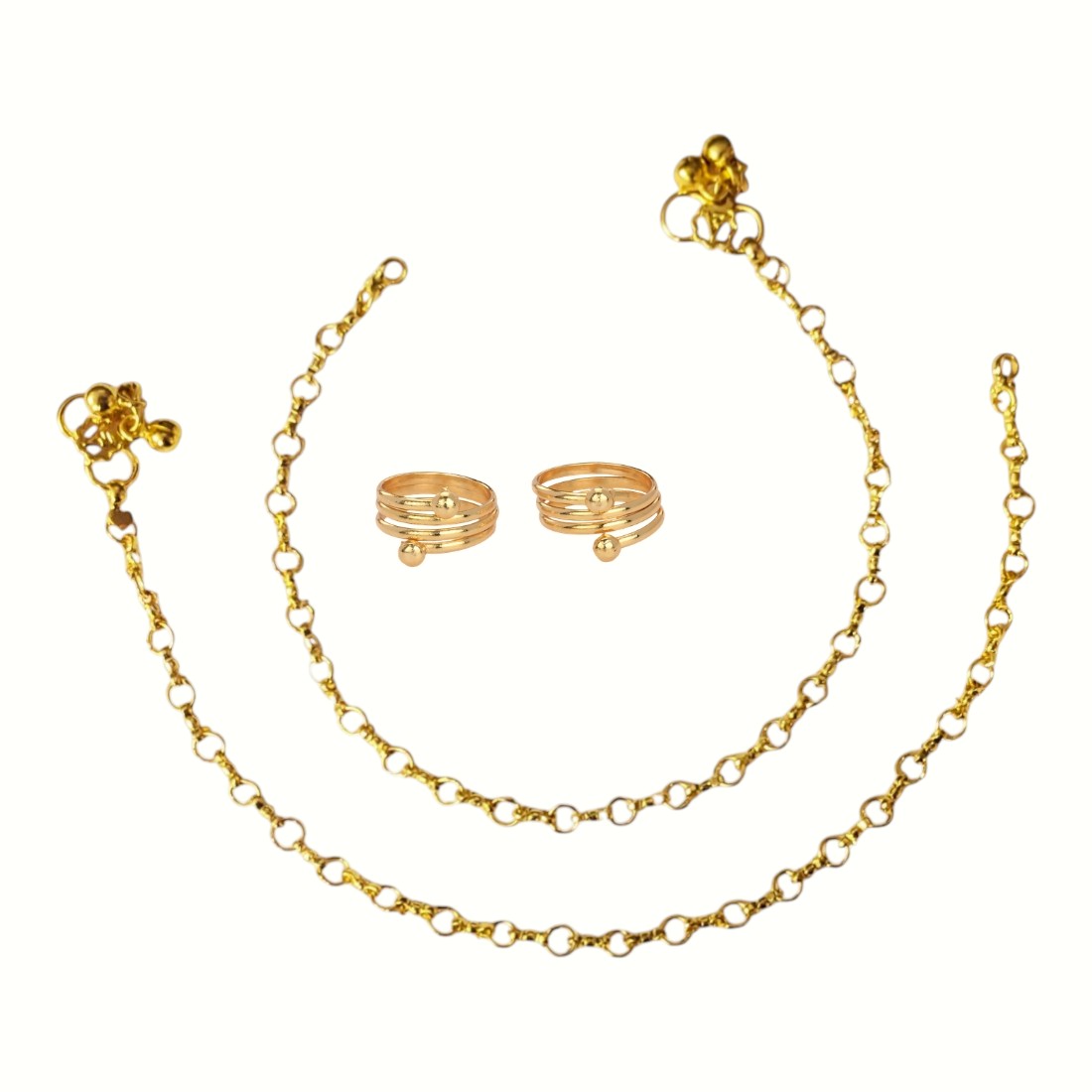 Silver and Gold Plated Ghungroo Payal Anklet with Adjustable Bichhiya Toe Ring Combo Set for Women