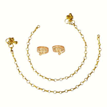 Silver and Gold Plated Ghungroo Payal Anklet with Adjustable Bichhiya Toe Ring Combo Set for Women