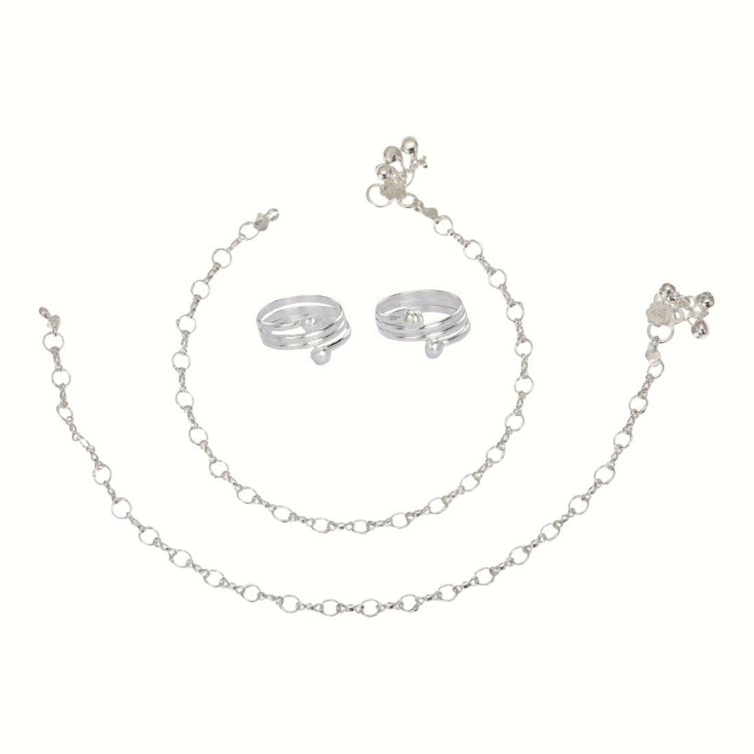Silver and Gold Plated Ghungroo Payal Anklet with Adjustable Bichhiya Toe Ring Combo Set for Women