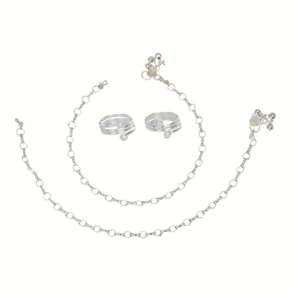 Silver and Gold Plated Ghungroo Payal Anklet with Adjustable Bichhiya Toe Ring Combo Set for Women