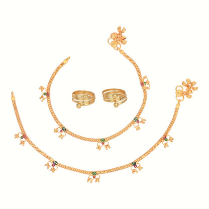 Silver and Gold Plated Ghungroo Payal Anklet with Adjustable Bichhiya Toe Ring Combo Set for Women