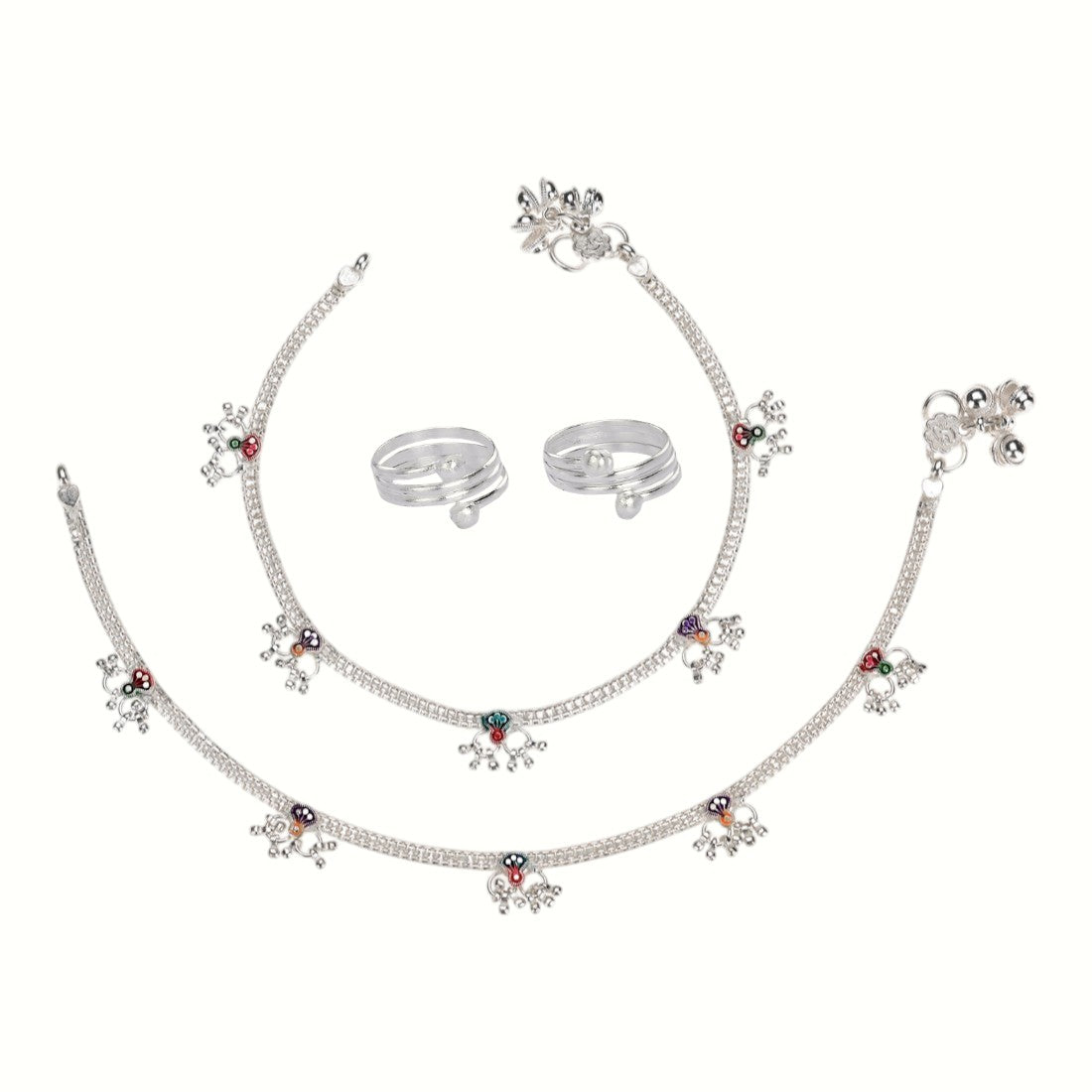 Silver and Gold Plated Ghungroo Payal Anklet with Adjustable Bichhiya Toe Ring Combo Set for Women