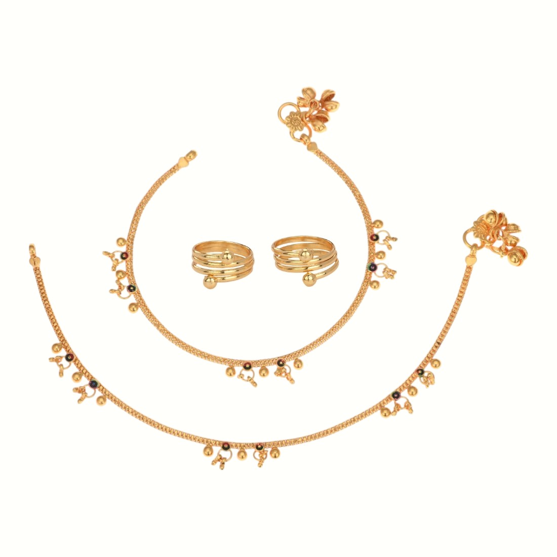Silver and Gold Plated Ghungroo Payal Anklet with Adjustable Bichhiya Toe Ring Combo Set for Women