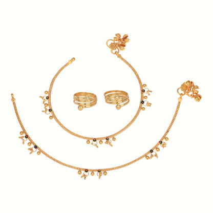 Silver and Gold Plated Ghungroo Payal Anklet with Adjustable Bichhiya Toe Ring Combo Set for Women