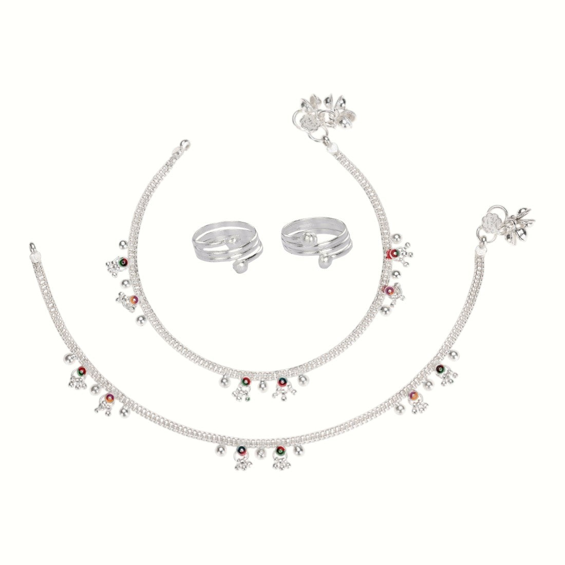 Silver and Gold Plated Ghungroo Payal Anklet with Adjustable Bichhiya Toe Ring Combo Set for Women