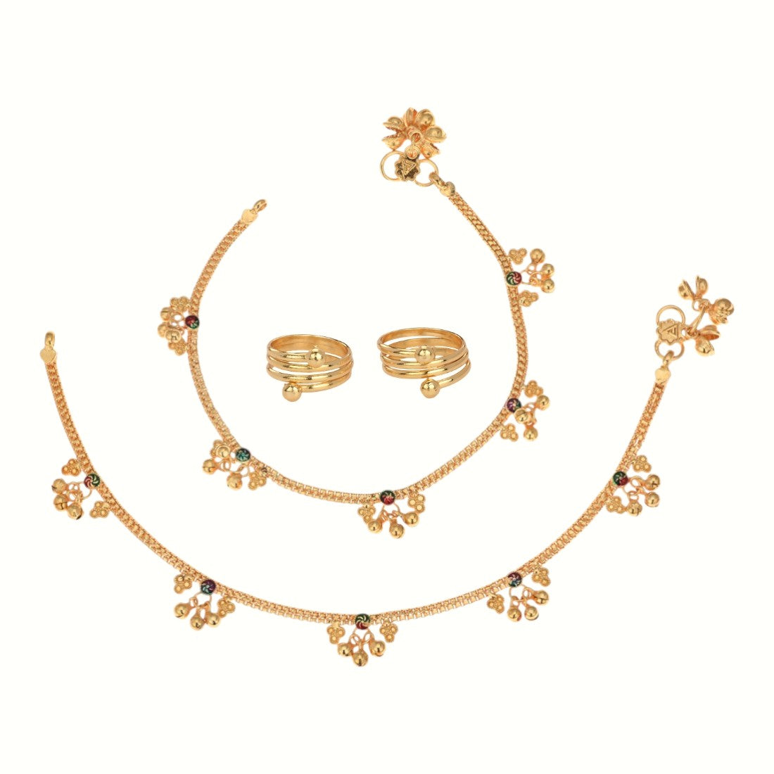 Silver and Gold Plated Ghungroo Payal Anklet with Adjustable Bichhiya Toe Ring Combo Set for Women