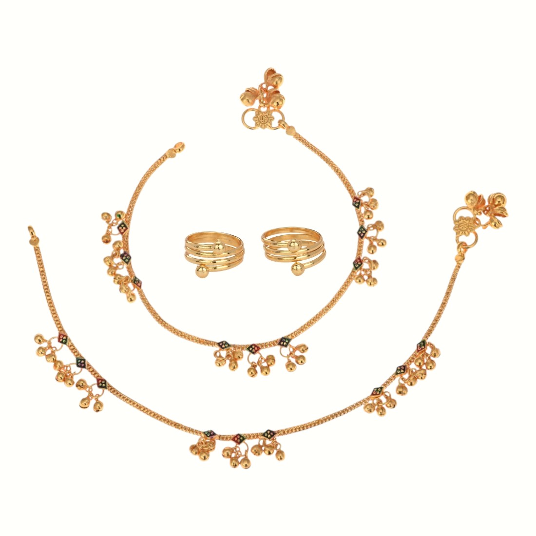 Silver and Gold Plated Ghungroo Payal Anklet with Adjustable Bichhiya Toe Ring Combo Set for Women