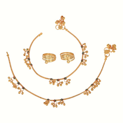 Silver and Gold Plated Ghungroo Payal Anklet with Adjustable Bichhiya Toe Ring Combo Set for Women